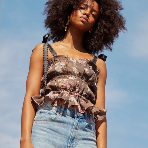 Brock Collection Tops - NWOT Brock Collection X H&M, Floral Ribbon Tie Up Top (Small)